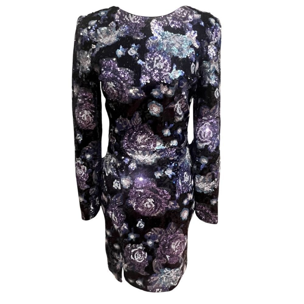 NWOT Dress the Population Nathalia Sequin Floral Long Sleeve Mini Dress size xs - Picture 5 of 13